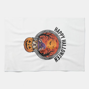 Happy Halloween Bulldog Witch Pumpkin Vintage Shir Tea Towel