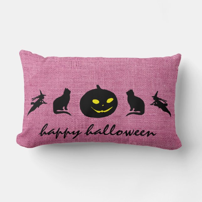 Happy Halloween Burlap Lumbar Cushion (Front)