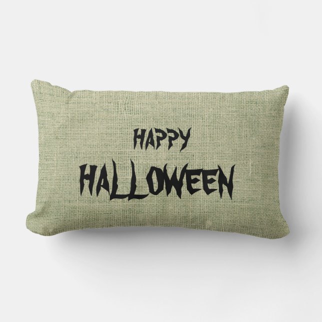 Happy Halloween Burlap Throw Lumbar Cushion (Front)