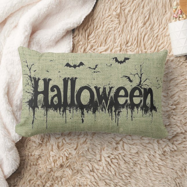 Happy Halloween Burlap Throw Lumbar Cushion (Blanket)