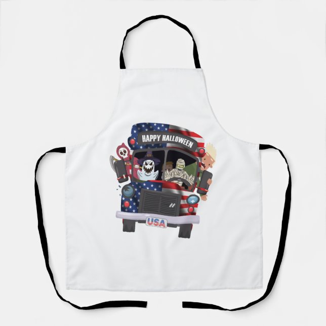 happy halloween bus shirt Party people Apron (Front)