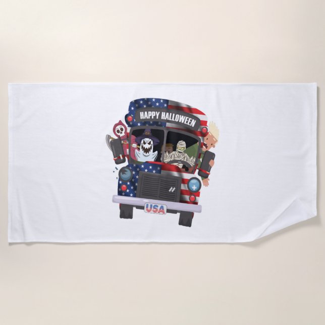 happy halloween bus shirt Party people Beach Towel (Front)