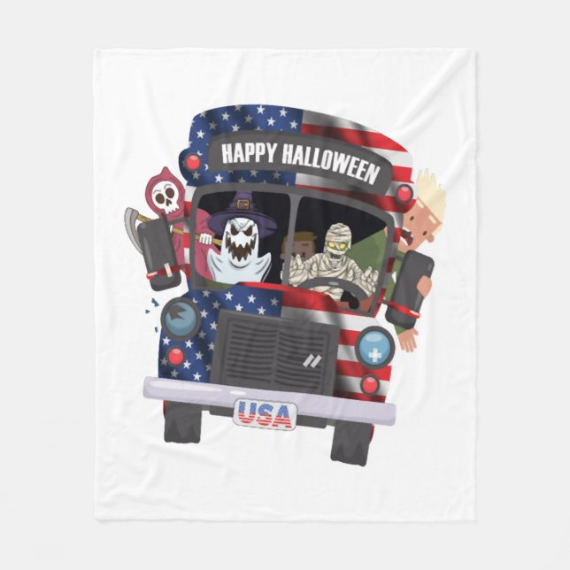 happy halloween bus shirt Party people Fleece Blanket (Front)