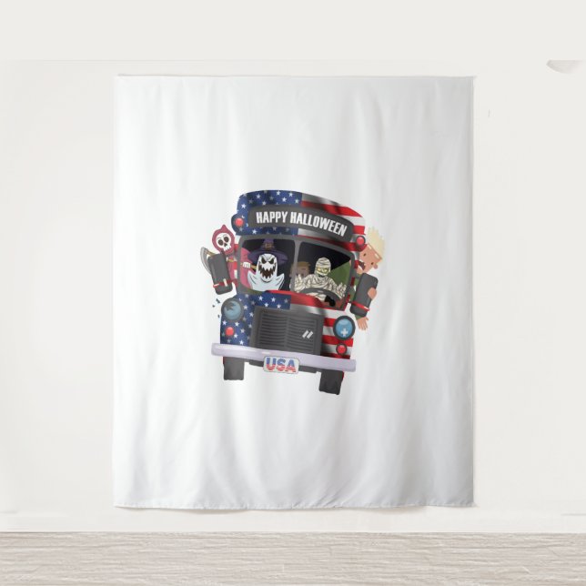 happy halloween bus shirt Party people Tapestry (Front)