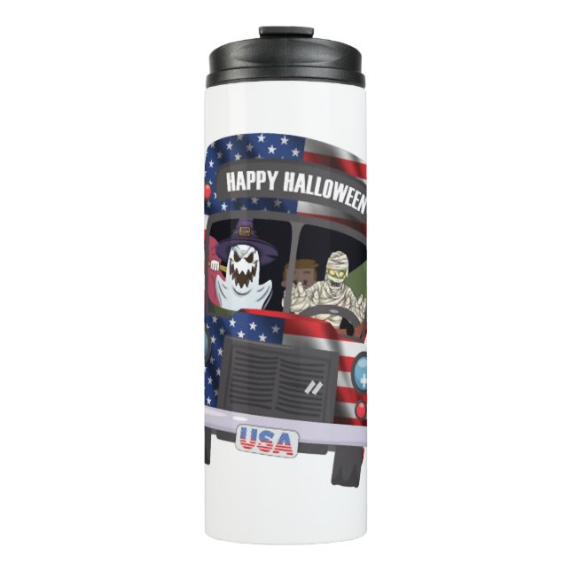 happy halloween bus shirt Party people Thermal Tumbler (Front)