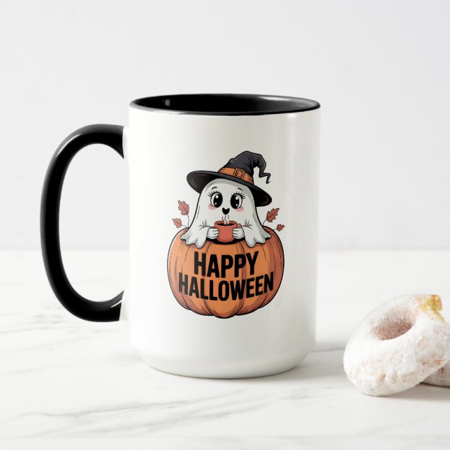 Happy Halloween Caffeine Ghost Mug (With Donut)