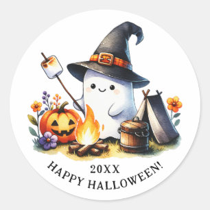 Happy Halloween Camping Cute Ghost Classic Round Sticker