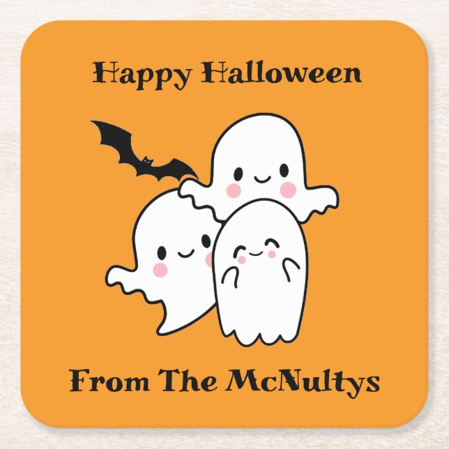 Happy Halloween Can Personalise Square Paper Coaster (Front)