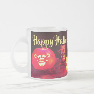 Happy Halloween Candles Frosted Glass Coffee Mug