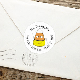 Happy Halloween Candy Corn Cute Return Address Classic Round Sticker