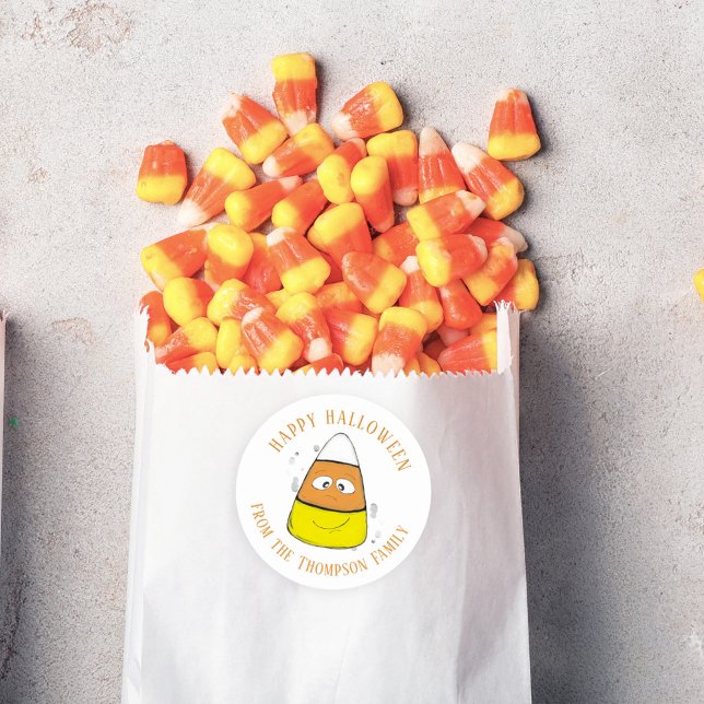 Happy Halloween Candy Corn Cute Whimsical  Classic Round Sticker (Creator Uploaded)