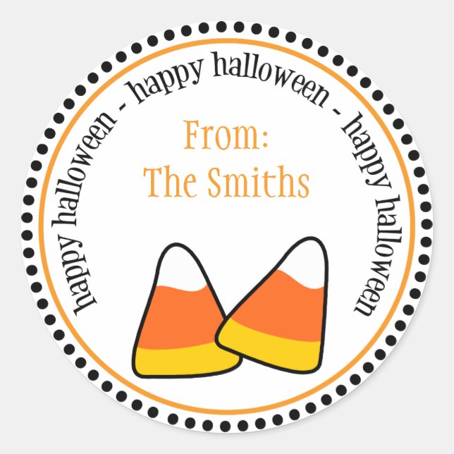 Happy Halloween Candy Corn Dot Circle Labels (Front)