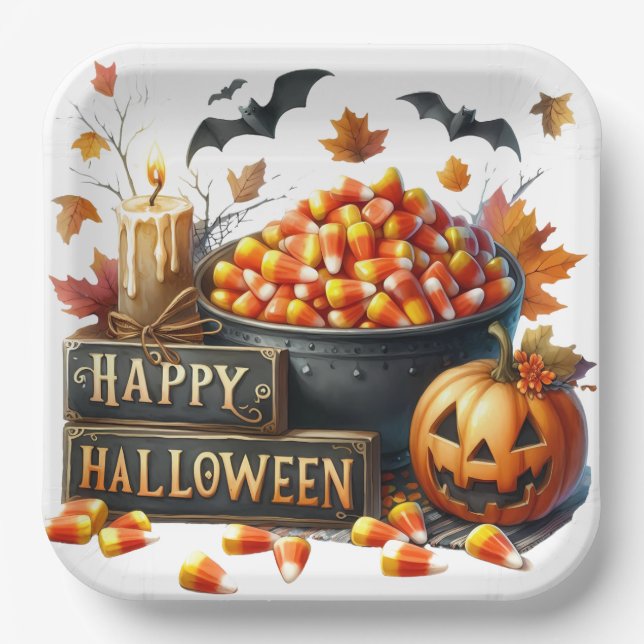 Happy Halloween Candy Corn Paper Plate (Front)