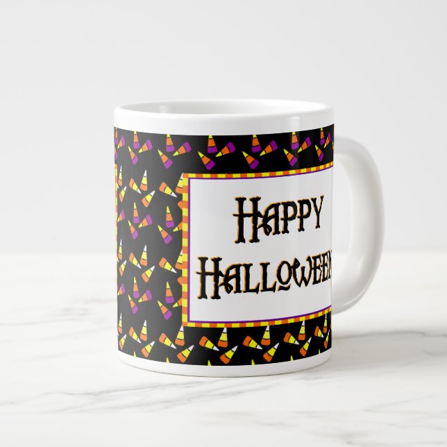 Happy Halloween Candy Pattern on Black Jumbo Mug (Front Right)