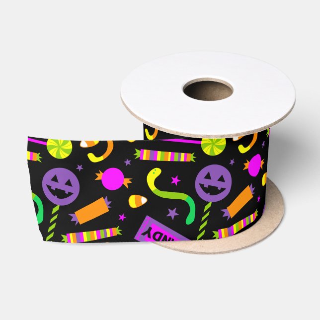 Happy Halloween Candy Pattern Satin Ribbon (Spool)