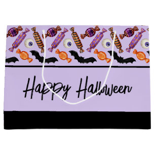 Happy Halloween Candy Treats Purple Large Gift Bag