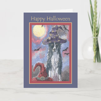 Happy Halloween card, border collie dog wizard Card