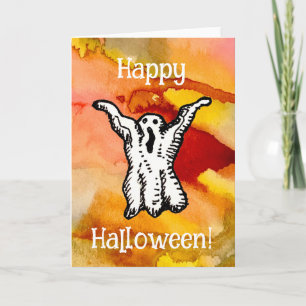 Happy Halloween Cartoon Ghost Doodle Greeting Card