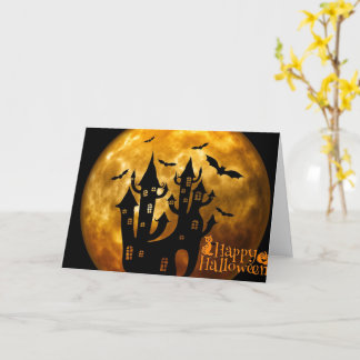 Happy Halloween Castle and Full Moon Greeting Card