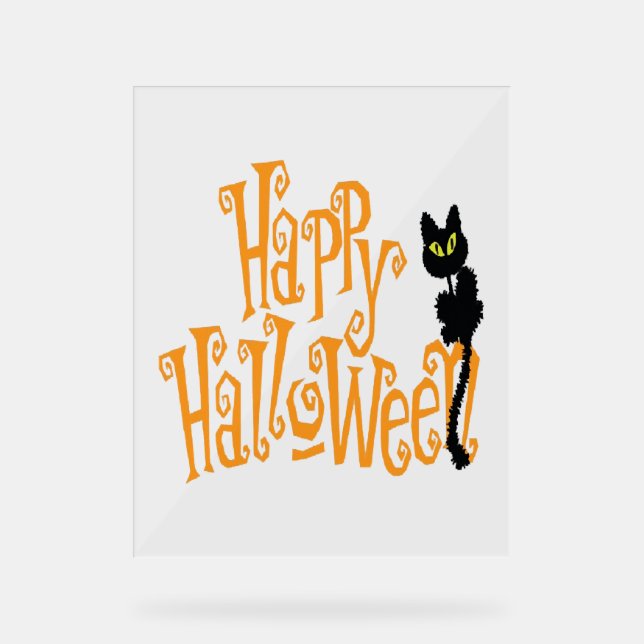HAPPY HALLOWEEN CAT ACRYLIC SIGN (Front)
