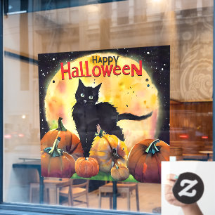 Happy Halloween Cat and Pumpkins Window Cling
