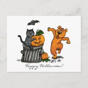Happy Halloween! Cat Bat Dog and Spider Postcard