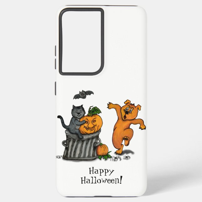 Happy Halloween! Cat Bat Dog and Spider Samsung Galaxy S21+ Case (Back)