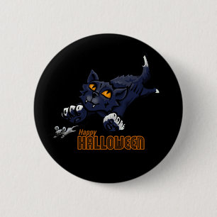 Happy Halloween Cat Chasing Mouse 6 Cm Round Badge