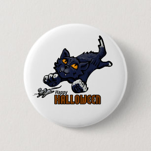 Happy Halloween Cat Chasing Mouse 6 Cm Round Badge