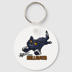 Happy Halloween Cat Chasing Mouse Key Ring