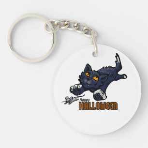 Happy Halloween Cat Chasing Mouse Key Ring