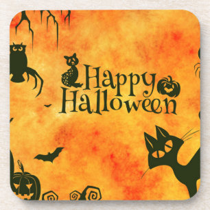 happy halloween cat coaster