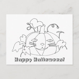Happy Halloween Cat Face Colouring Gift Postcards