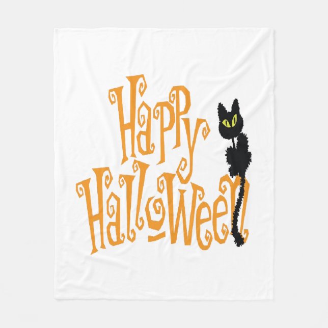 HAPPY HALLOWEEN CAT FLEECE BLANKET (Front)