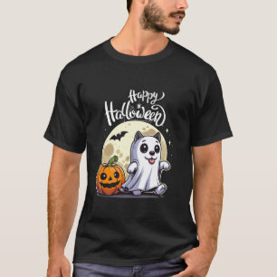 Happy Halloween Cat Ghost Full Moon Pumpkin Night T-Shirt