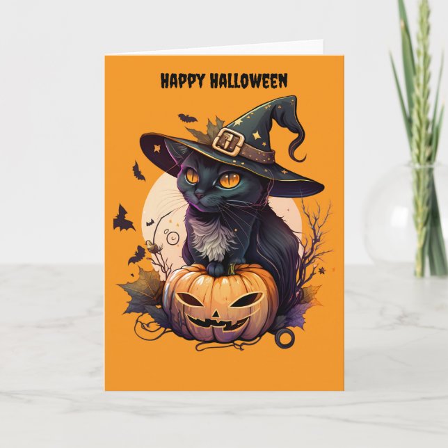 Happy Halloween Cat Holiday Card (Front)