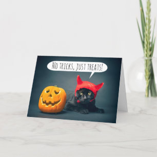 Happy Halloween Cat in Devil Costume Humour Holiday Card