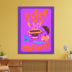 Happy Halloween Cat Lover witch cup of coffee Canvas Print
