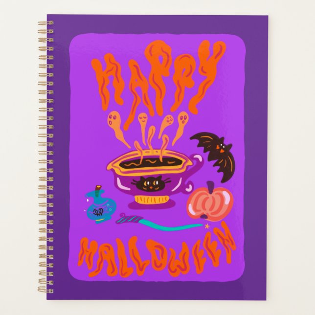 Happy Halloween Cat Lover witch cup of coffee Planner (Front)