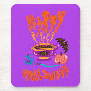Happy Halloween cat lover witch’s cup of coffee Mouse Mat