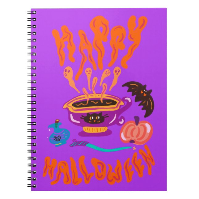 Happy Halloween cat lover witch’s cup of coffee Notebook (Front)