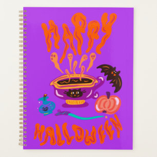 Happy Halloween cat lover witch’s cup of coffee Planner