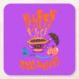 Happy Halloween cat lover witch’s cup of coffee Square Paper Coaster