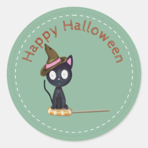 Happy Halloween Cat on Candy Label Sticker
