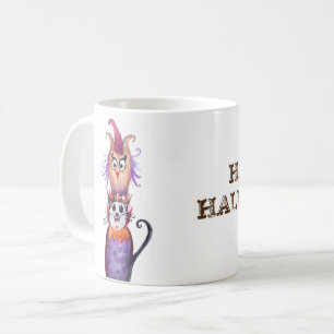 Happy Halloween Cat & Owl Art  Custom Mug