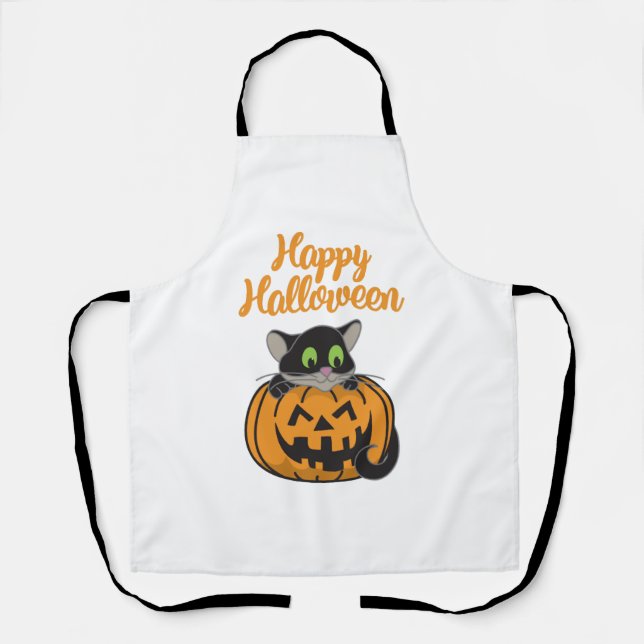 Happy Halloween Cat Pumpkin Apron (Front)