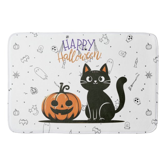 Happy Halloween cat & pumpkin Bath Mat (Front)