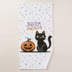 Happy Halloween cat & pumpkin Bath Towel