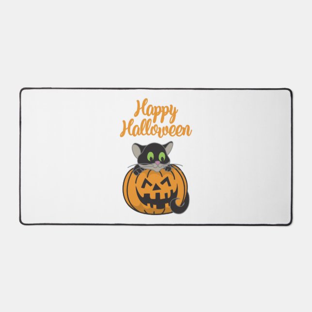 Happy Halloween Cat Pumpkin Desk Mat (Front)