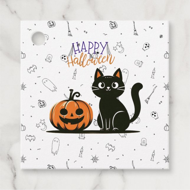 Happy Halloween cat & pumpkin Favour Tags (Front)